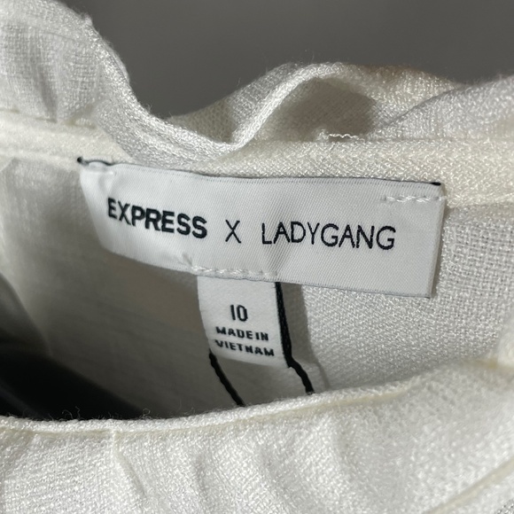NEW Express Ladygang Dress Womens 10 white ruffle sheath preppy classic - Picture 4 of 10